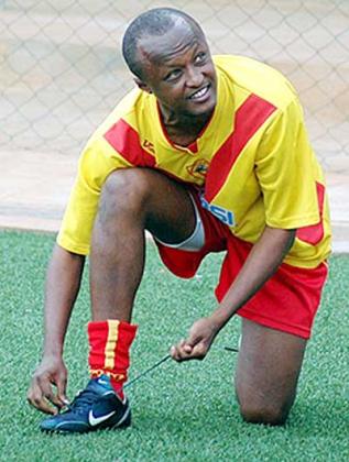 Jimmy Gatete was the star striker when Amavubi qualified for the 2004 Nations Cup finals; above; He prepares to come on during  St. Georgeu2019s encounter with APR in 2010. Saturday Sport/ File.