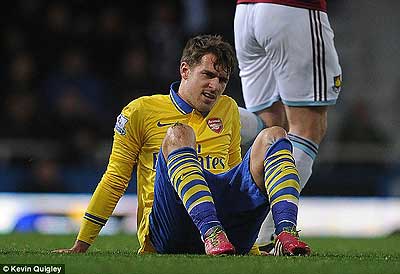 Aaron Ramsey has been ruled out for the rest of the festive period with a thigh injury.  Net photo