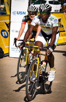 Rwanda's top rider Adrien Niyonshuti (R) opted to ride for his South African team in the 2013 Tour of Rwanda. Times Sport / File