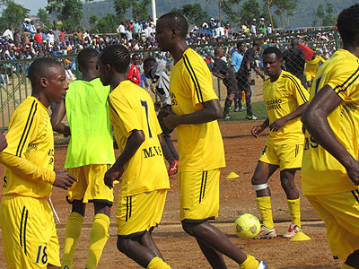 Mukura VS players warming up before their league match against Rayon Sports last season at Stade de Kigali. Times Sport/File.