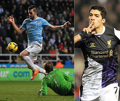 Alvaro Negredo squeezes the ball past Krul as City hit Newcastle with a late counter attack. Luis Suarez (L) scored a brace to take his tally to 21 this season. Net photos.