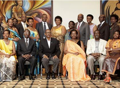 President Kagame, First Lady Jeannette Kagame, Senate president Jean Damascene Ntawukuriryayo and spouse (right), and Rev. Rutayisire and spouse (left) pose for a group photo with members of the Rwanda Leaders Fellowship at the National Prayer Breakfast in Kigali yesterday.   The New Times/Village Urugwiro