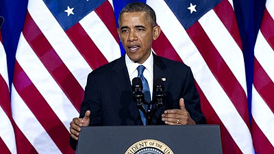 President Obama; u201cWe will not monitor the communications of... our close friends and allies.u201d Net photo.