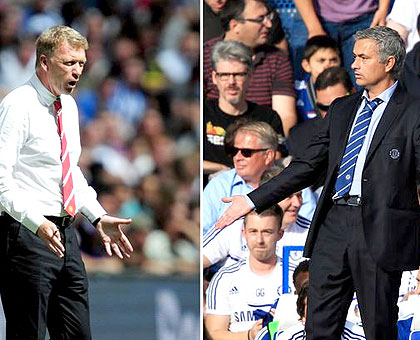 Man United manager David Moyes, left will be hoping his team can find top form against Jose Mourinho's, right, title contender at Stamford Bridge. Net photo
