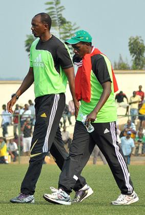 Amavubi head coach Eric Nshimiyimana (L) and his assistant Jean Baptiste Kayiranga (R) have a tough task of guiding Rwanda to Morocco next year.