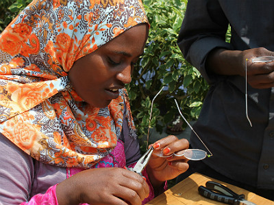 A technician of One Dollar Glasses Rwanda manufacturing a new frame. Sunday Times/Courtesy