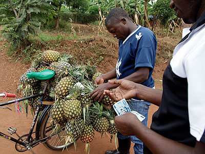 A farmer sells his produce on a roadside. The New Times/John Mbanda