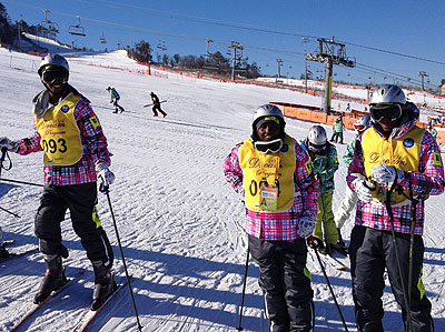 Paralympian Vincent Munyakazi (093) and Daphine Uwababyeyi (092) attending the beginner's program in Pyeongchang in Korea. Times Sport/ Courtesy.