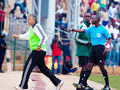 The German coach was sent to the stands by referee Hudu Munyemana for arguing and overcomplaining to the fourth official during the military sideu2019s goalless draw against AS Kigal....