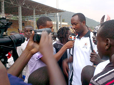 Vincent Mashimi talks to the media after winning his first game in charge against Police FC two weeks ago. Courtesy