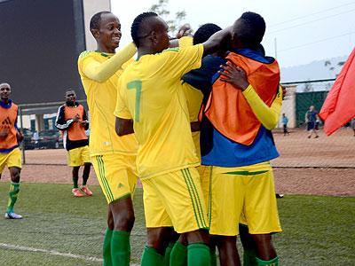 AS Kigali players celebrate a goal in a previous match against SC Kiyovu at Stade de Kigali. File
