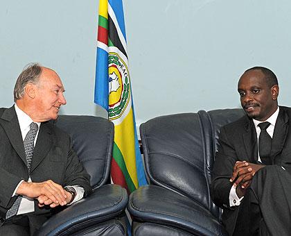 Dr Richard Sezibera meets His Highness the Agha Khan at the EAC Headquarters in Arusha. File