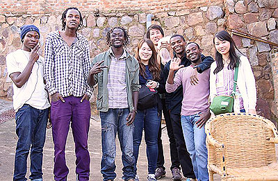 Niyonnkuru (2nd -L) at Ivuka Arts Centre with his colleagues.