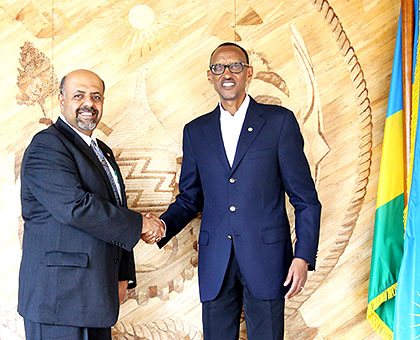 President Kagame welcomes Yoursry Zakhary, the president of International Association of Chiefs of Police, to Village Urugwiro yesterday. The two discussed cooperation in combating....