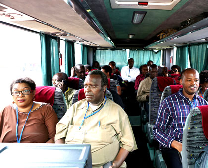 GABIRO-BOUND: L-R; MPs Agnu00e8s Mukazibera and Juvu00e9nal Nkusi, and the State Minister for Technical and Vocational Education and Training, Albert Nsengiyumva, as well as other senior....