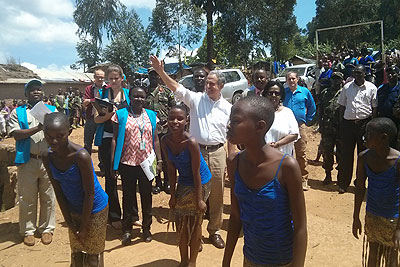  Senator Russ Feingold greets the refugees at Kiziba Camp on Saturday.  Hyppolite Ntigurirwa.