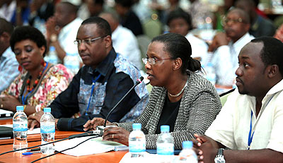 L-R: Ministers Jacqueline Muhongayire (EAC Affairs) , Protais Mitali (Sports & Culture), Amb. Valentine Rugwabiza (RDB Chief Executive) and Evode Imena, State minister for m....