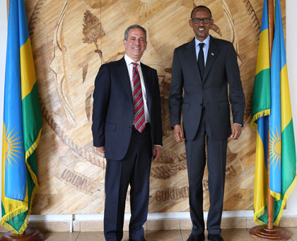 President Kagame with Feingold after their meeting at Village Urugwiro yesterday. Courtesy.