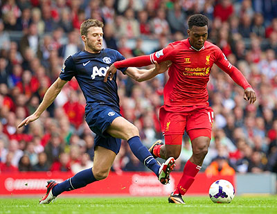 Daniel Sturridge, right scored for Liverpool in 1-0 victory over Manchester United in the corresponding fixture at Anfield. Net Photo