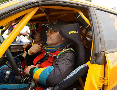 Davite Giancarlo (R) and his navigator Slyvia Vindevogel get ready to be flagged off for Saturday's action in  Bandama rally. Courtesy.