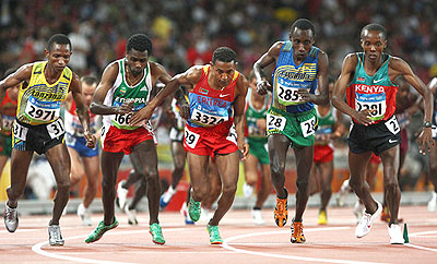 Dieudonne Disi, 2nd from right, seen here competing in the 10,000m finals during the 2008 Beijing Olympics, will lead Rwanda's medal quest in Glasgow. File