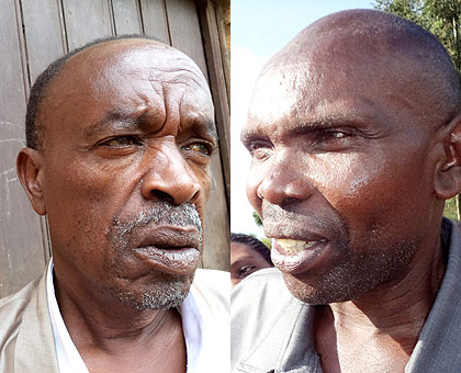 Nzabaterura (R) served his sentence and asked for forgiveness from relatives of his victims. Gahurura (L) lost scores of relatives in the Genocide. (Jean-Pierre Bucyensenge)