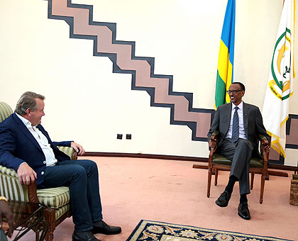 President Kagame and Julian Ozanne, the chief executive of New Forests Company, meet at Village Urugwiro yesterday. (Courtesy)