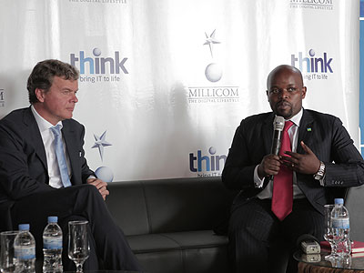 Minister Nsengimana with Hans-Holger Albrecht during the launch of u2018Think.u2019 (Courtesy)