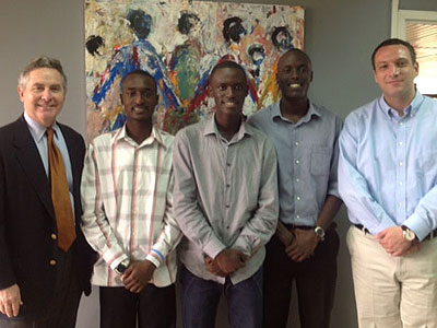 L-R: Dale Dawson, the founder of The Bridge to Rwanda programme, Uwayesu, Iyandemye, Karugarama and Siegler pose for a photo yesterday. (Solomon Asaba)