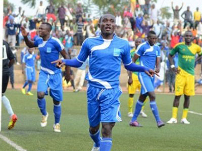 League top scorer Cedric Amissi celebrates after scoring for Rayon Sports in the 4-1 win over Marines in the corresponding fixture. (File)