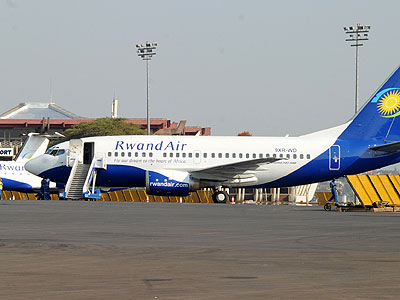 RwandAir aircraft at Kigali International Airport. The airport is ranked high for being secure and efficient. (File)