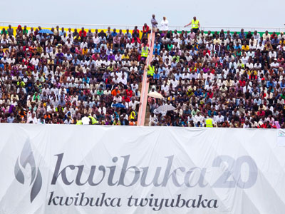 Rwandans attend the 20th commemoration of the Genocide against the Tutsi at Amahoro Stadium on Monday. (Timothy Kisambira)