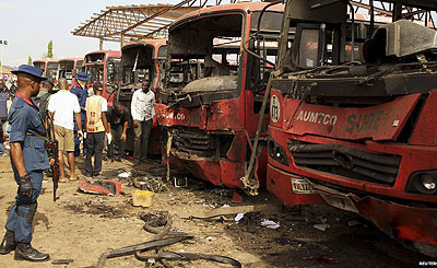 The explosions were powerful, destroying a number of vehicles at Nyanya Motor Park. Net photo.