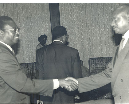 Nzamurambaho and President Yoweri Museveni of Uganda in Arusha, Tanzania. (Courtesy)