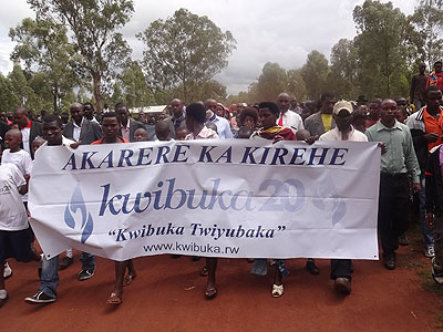 Kirehe residents march in honour of the Genocide victims on Tuesday. (Stephen Rwembeho)