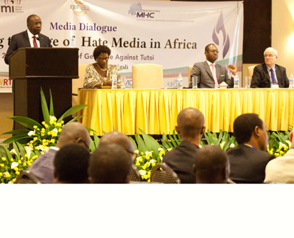 Premier Habumuremyi opens the media forum on responsible journalism in Kigali yesterday. Timothy Kisambira.