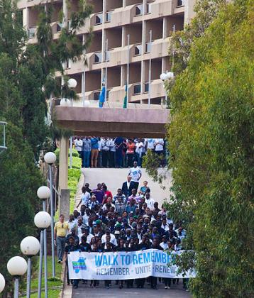 A group of participants in the Walk to Remember event that took place on April 7, from the Parliamentary Buildings to Amahoro stadium.    Timothy Kisambira. 