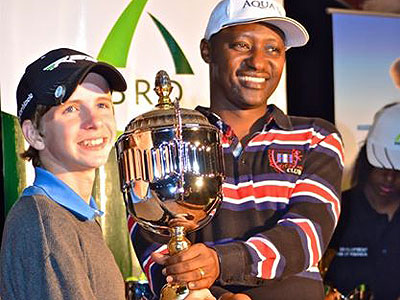Aaron Taylor Koonce (L) won the Rwanda Open title for youth players recently in Kigali. (Courtesy)
