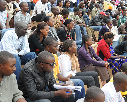 People at Amahoro National Stadium waiting to sit for driving permits exams. (File)