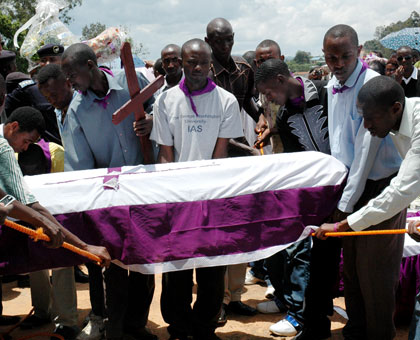 Relatives give Genocide victims a decent burial at Kigali Genocide Memorial Centre in a past ceremony. File.