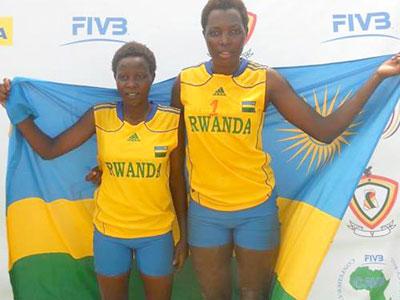 The African beach volleyball queens Uwimbabazi and Mukantambara are part of Bitok's team for Africa Youth Games. (Courtesy)