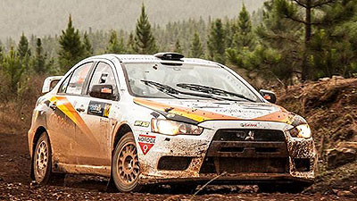 Giancarlo and Vindvogel seen cruising their Mitsubishi EVO10 in last monthu2019s Sasol Rally. They must secure points in this weekendu2019s rally to keep in the race for ARC title. Courtesy.