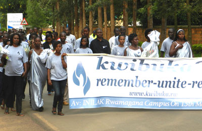 INILAK Rwamagana community during the Walk to Remember yesterday. Stephen Rwembeho.