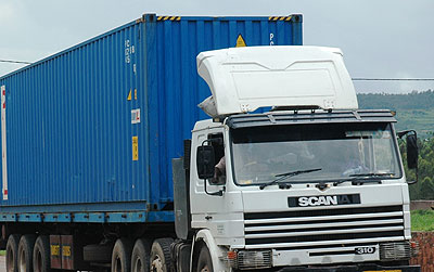 A truck transports goods towards the Rwanda-Tanzania border of Rusumo. File.