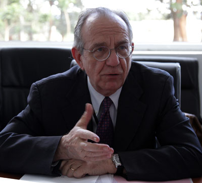 Pier Carlo Padoan during the interview.