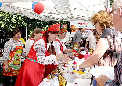 Guests trying out Asian cuisine.