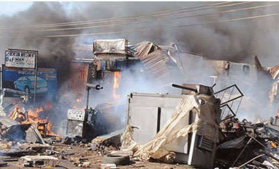 Twin explosions rocked a football viewing centre in Borno State capital killing several football fans. Net.