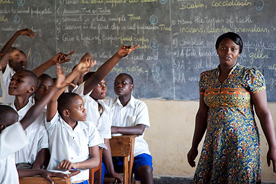 A teacher in kimisagara primary school conducting a lesson. The struggle for teachersu2019 rights has affected trade unions as well. File. 