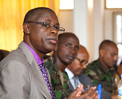 Defence Minister James Kabarebe before the committee on Tuesday. (Timothy Kisambira)