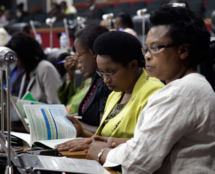 Rwandan women parliamentarians during a working session. John Mbanda.